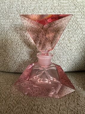 Vintage glass pink empty perfume bottle geometric shape no chips